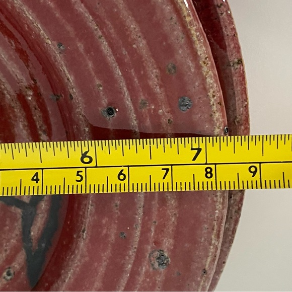 Pottery Hand Thrown Studio Plates Set of 2 with Martini Glass Burgundy Red EUC - Picture 12 of 16